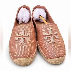 Tory Burch Pink Rose Crystals Espadrilles with Logo 6.5